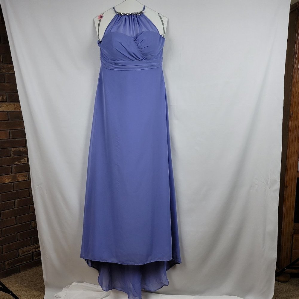 alfred angelo periwinkle halter top embellished neckline racer back